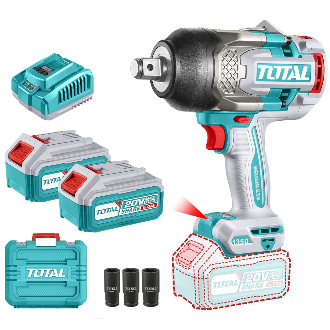Imagen de Llave De Impacto Inalámbrica 20v 3/4" 1350Nm - Doble Batería + Maletín