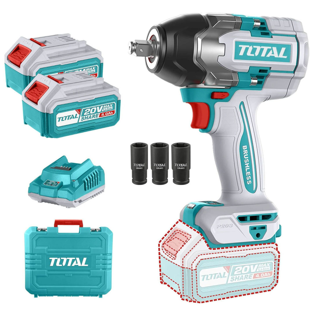 Imagen de Llave De Impacto Inalámbrica 20v 1/2" 850Nm - Doble Batería + Maletín